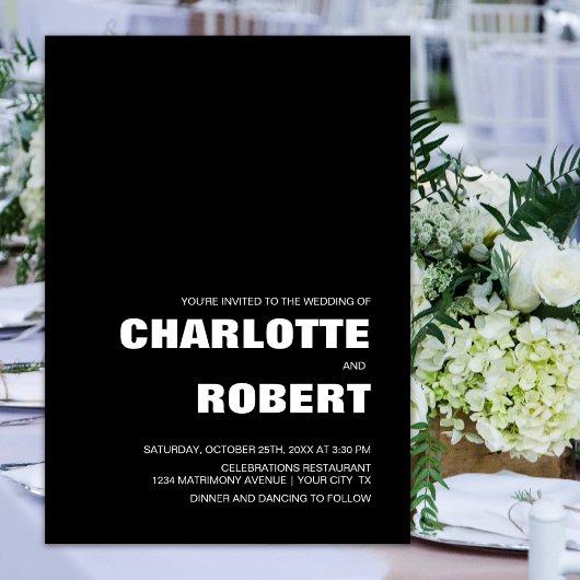 Moderne Schwarz-weiße Hochzeit Einladung