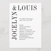 Moderne schwarz-weiße Hochzeit in Bold Programm (Vorderseite)