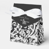 Moderne Schwarz-weiße Hochzeit mit floralen Damask Geschenkschachtel (Vorderseite)