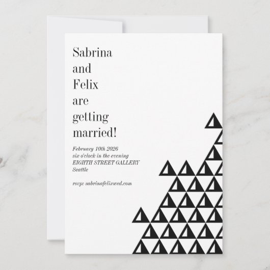 Moderne Schwarz-weiße Hochzeit mit minimaler Geome Einladung (Vorderseite)