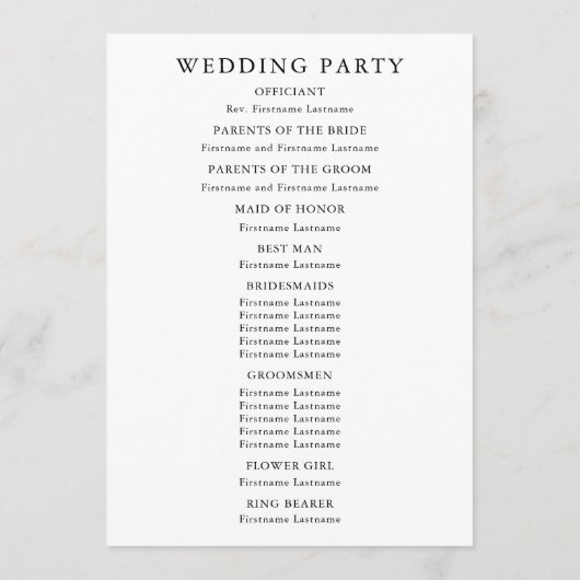 Moderne, schwarz-weiße Hochzeit Programm (Rückseite)