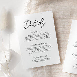 Moderne Schwarz-weiße Hochzeitdetails Begleitkarte