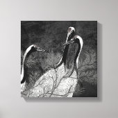 Moderne schwarz-weiße japanische Krane Leinwanddruck (Vorderseite)