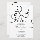 Moderne Schwarz-weiße Kalligraphie Oh Babydusche Einladung (Vorne/Hinten)