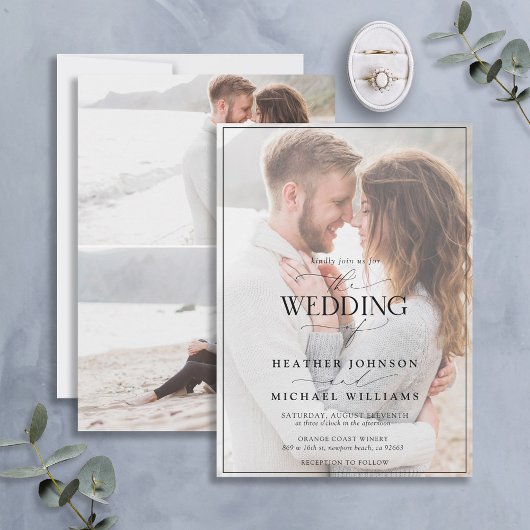 Moderne Schwarz-weiße Kalligraphie Vellum 3 Foto Einladung