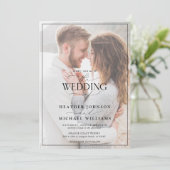 Moderne Schwarz-weiße Kalligraphie Vellum 3 Foto Einladung (Stehend Vorderseite)