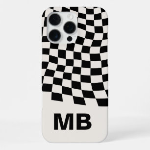 Moderne schwarz-weiße karierte Muster-Monogramm iPhone 16 Pro Max Hülle