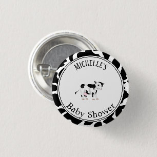 Moderne Schwarz-weiße Kuh Print Baby Dusche Button