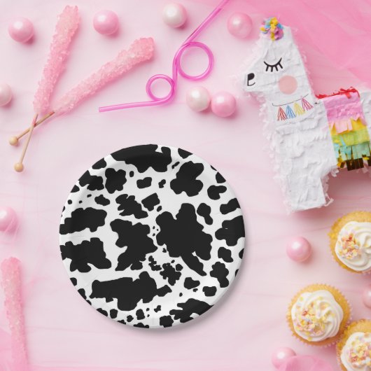 Moderne Schwarz-weiße Kuhhaut Textur Tierdruck Pappteller (Party)