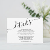 Moderne Schwarz-weiße lässige Typografie-Details Begleitkarte (Stehend Vorderseite)