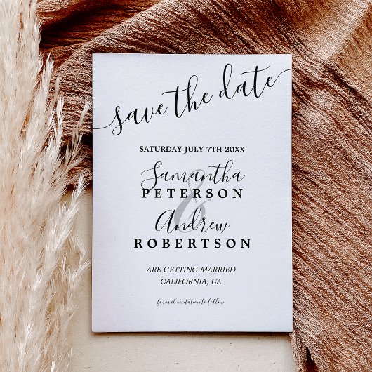 Moderne Schwarz-weiße lässige Typografie Save the Ankündigungspostkarte