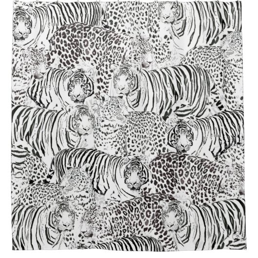 Moderne Schwarz-weiße Leopard Tiger Tiere Duschvorhang (Vorderseite)