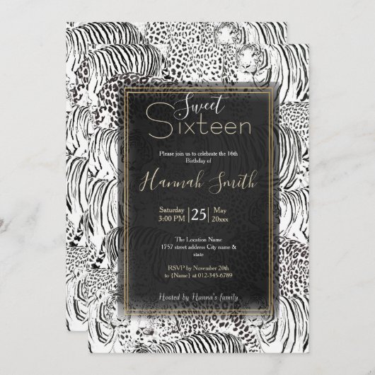 Moderne Schwarz-weiße Leopard Tiger Tiere Einladung (Vorne/Hinten)