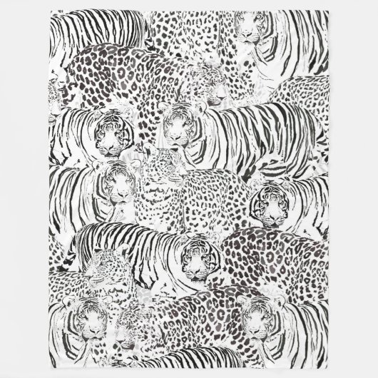 Moderne Schwarz-weiße Leopard Tiger Tiere Fleecedecke (Vorderseite)