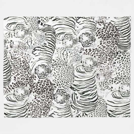 Moderne Schwarz-weiße Leopard Tiger Tiere Fleecedecke (Vorderseite (Horizontal))