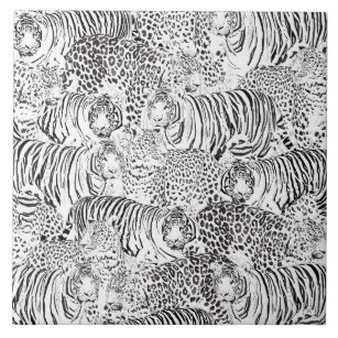 Moderne Schwarz-weiße Leopard Tiger Tiere Fliese
