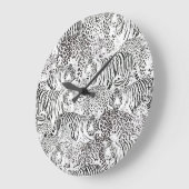 Moderne Schwarz-weiße Leopard Tiger Tiere Große Wanduhr (Winkel)