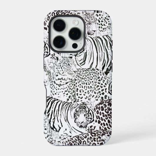 Moderne Schwarz-weiße Leopard Tiger Tiere iPhone Hülle (Rückseite)