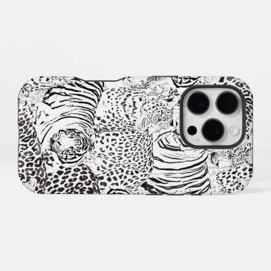 Moderne Schwarz-weiße Leopard Tiger Tiere iPhone Hülle (Rückseite (Horizontal))