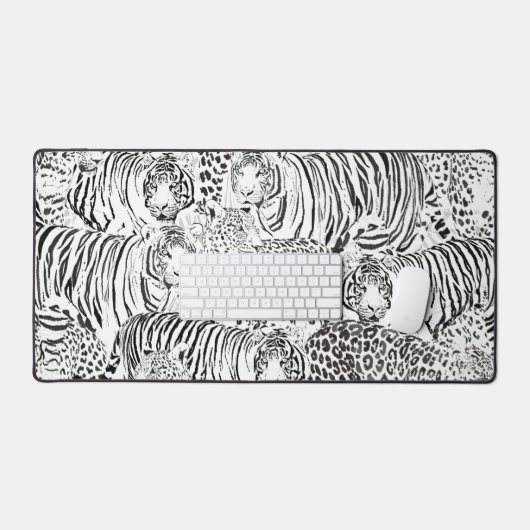 Moderne Schwarz-weiße Leopard Tiger Tiere Schreibtischunterlage (Tastatur & Maus)