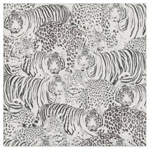 Moderne Schwarz-weiße Leopard Tiger Tiere Stoff