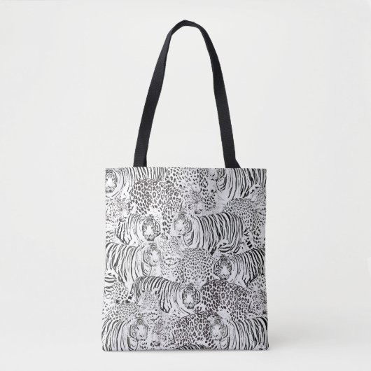 Moderne Schwarz-weiße Leopard Tiger Tiere Tasche (Vorderseite)