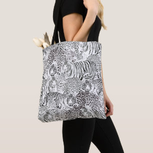 Moderne Schwarz-weiße Leopard Tiger Tiere Tasche
