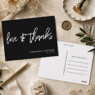 Moderne Schwarz-Weiße Liebes- und Dankes-Hochzeit Postkarte