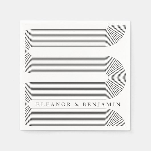 Moderne Schwarz-weiße Linien Arch Eleganter Hochze Serviette (Vorderseite)
