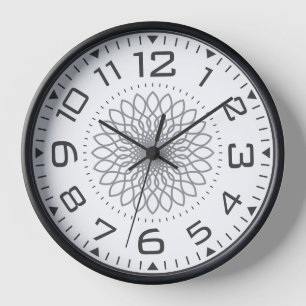 Moderne schwarz-weiße Mandala Geometrische Zahlen Uhr
