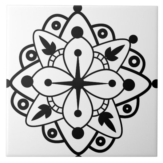 Moderne Schwarz-weiße Mandala Marble Keramik Tile Fliese (Vorderseite)