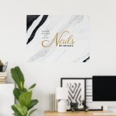 Moderne schwarz-weiße Marmor-Gold-Nägel nach "Name Poster (Heimbüro)
