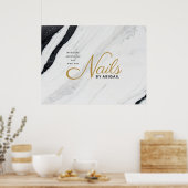 Moderne schwarz-weiße Marmor-Gold-Nägel nach "Name Poster (Küche)