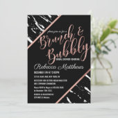 Moderne Schwarz-weiße Marmor Rose Gold Brunch Bubb Einladung (Stehend Vorderseite)