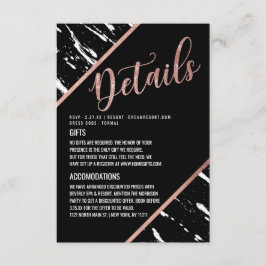 Moderne Schwarz-weiße MarmorRosen-Goldchic-Details Begleitkarte