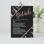 Moderne Schwarz-weiße MarmorRosen-Goldchic-Details Begleitkarte (Stehend Vorderseite)