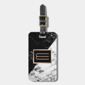 Moderne Schwarz-weiße Marmortextur Stilvolle Monog Gepäckanhänger (Vorderseite vertikal)