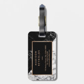 Moderne Schwarz-weiße Marmortextur Stilvolle Monog Gepäckanhänger (Rückseite vertikal)