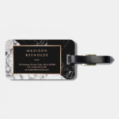 Moderne Schwarz-weiße Marmortextur Stilvolle Monog Gepäckanhänger (Rückseite horizontal)