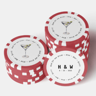 Moderne Schwarz-weiße Martini Drink Voucher Hochze Pokerchips
