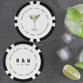 Moderne Schwarz-weiße Martini Drink Voucher Hochze Pokerchips