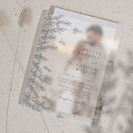 Moderne Schwarz-weiße Minimal-Blätter Hochzeit Pergament Einladungen