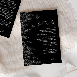 Moderne Schwarz-weiße Minimal-Blätter Hochzeitsdet Begleitkarte