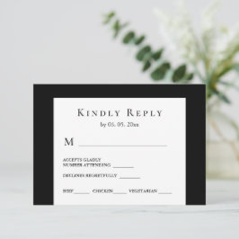 Moderne Schwarz-weiße Minimal Design Hochzeit RSVP Karte