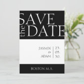Moderne Schwarz-weiße Minimal-Foto-Hochzeit Save The Date (Stehend Vorderseite)