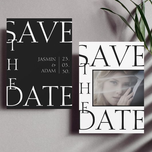 Moderne Schwarz-weiße Minimal-Foto-Hochzeit Save The Date