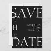 Moderne Schwarz-weiße Minimal-Typografie Save The Date (Vorderseite)