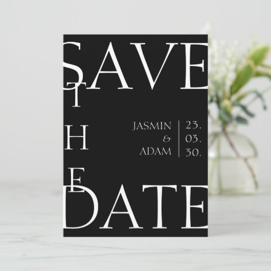 Moderne Schwarz-weiße Minimal-Typografie Save The Date (Stehend Vorderseite)