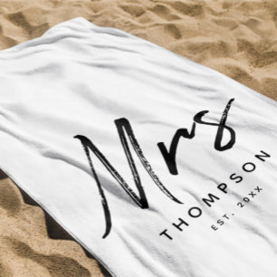Moderne Schwarz-weiße Minimalistische Schrift Strandtuch