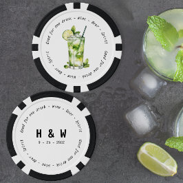 Moderne Schwarz-weiße Mojito Drink Voucher Hochzei Pokerchips